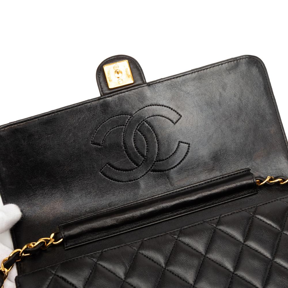 Chanel B Chanel Black Lambskin Leather Leather Medium CC Quilted Lambskin Single Flap France