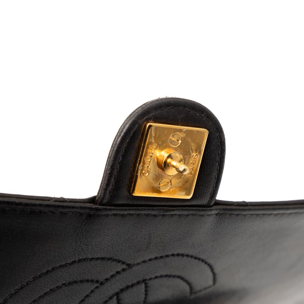 Chanel B Chanel Black Lambskin Leather Leather Medium CC Quilted Lambskin Single Flap France