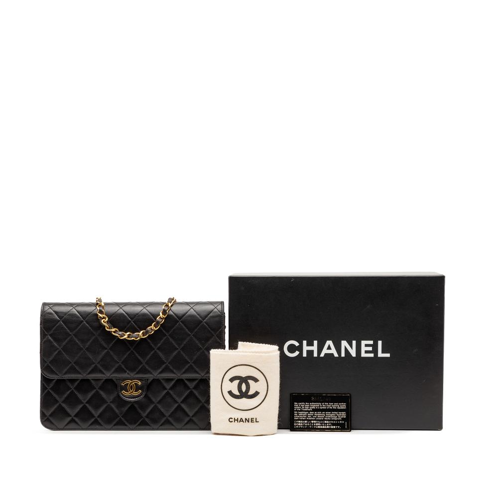 Chanel B Chanel Black Lambskin Leather Leather Medium CC Quilted Lambskin Single Flap France