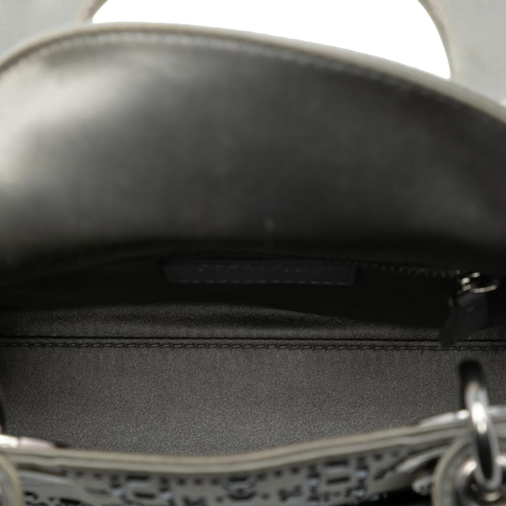 Christian Dior B Dior Gray Satin Fabric Mini Cannage Strass Crystal Embellished Lady Dior Italy