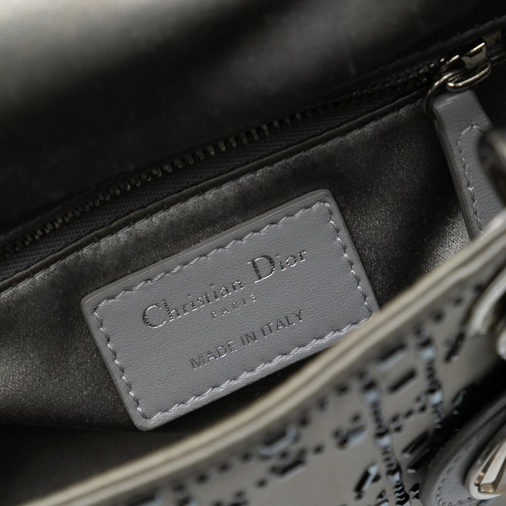 Christian Dior B Dior Gray Satin Fabric Mini Cannage Strass Crystal Embellished Lady Dior Italy