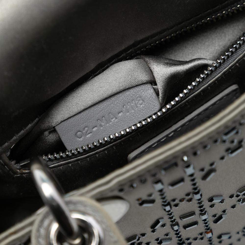 Christian Dior B Dior Gray Satin Fabric Mini Cannage Strass Crystal Embellished Lady Dior Italy