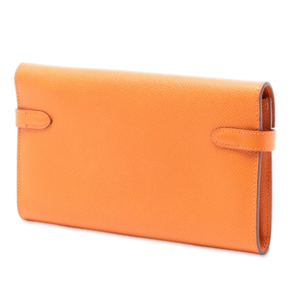 Hermès AB Hermès Orange Calf Leather Epsom Kelly Trifold Long Wallet France