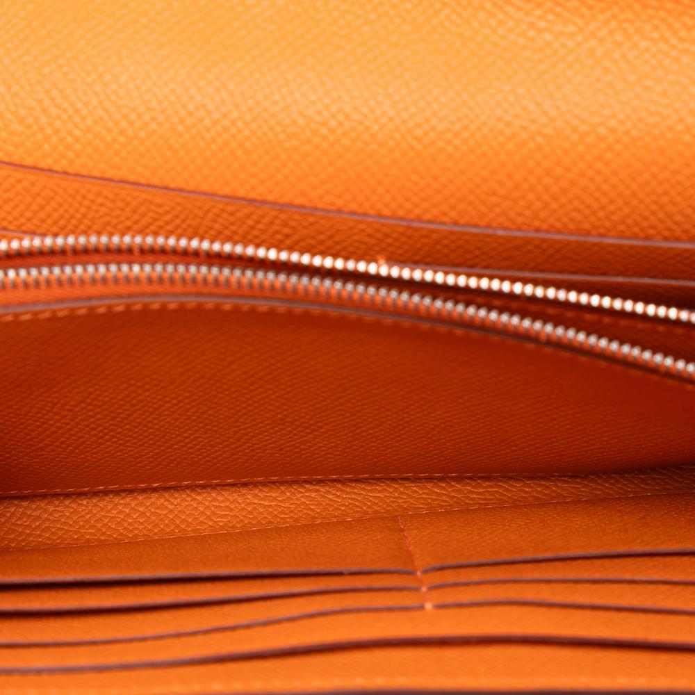 Hermès AB Hermès Orange Calf Leather Epsom Kelly Trifold Long Wallet France