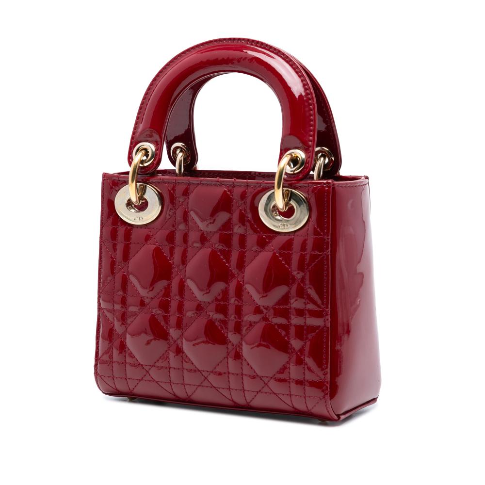 Christian Dior B Dior Red Dark Red Patent Leather Leather Mini Patent Cannage Lady Dior France