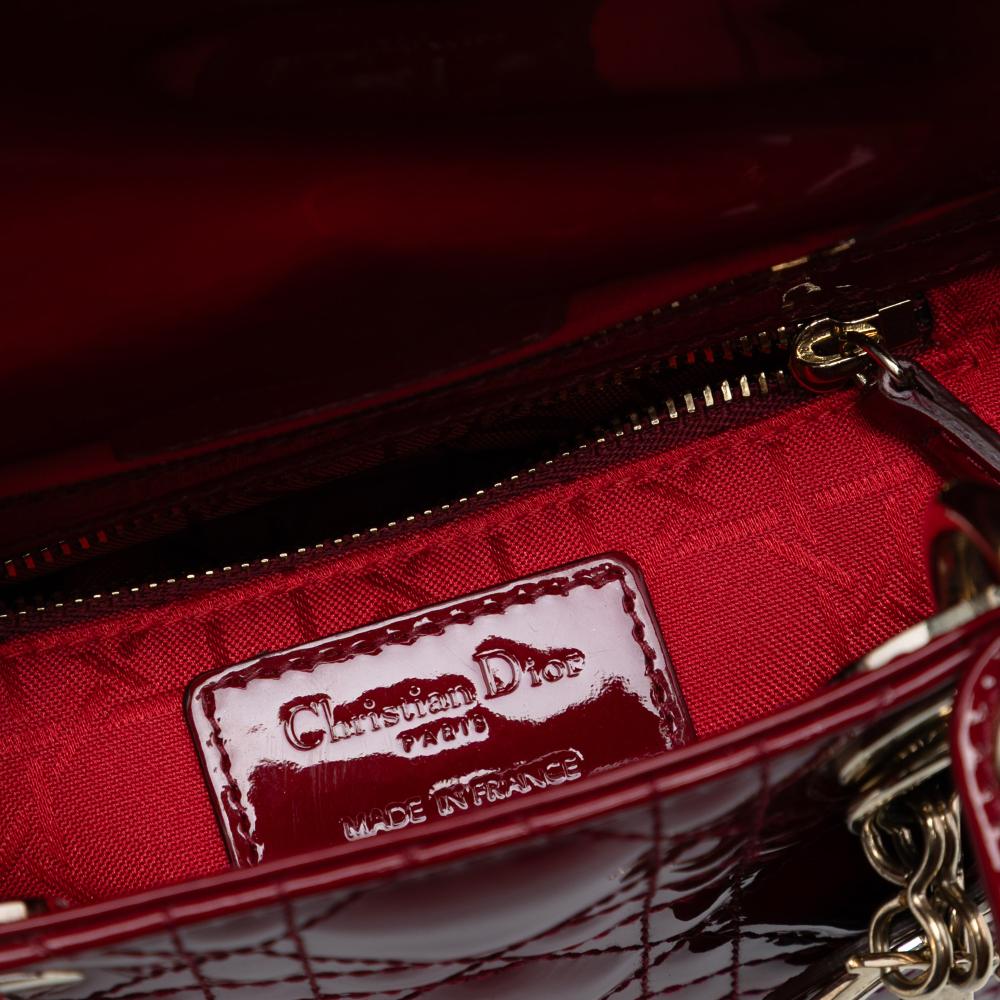 Christian Dior B Dior Red Dark Red Patent Leather Leather Mini Patent Cannage Lady Dior France