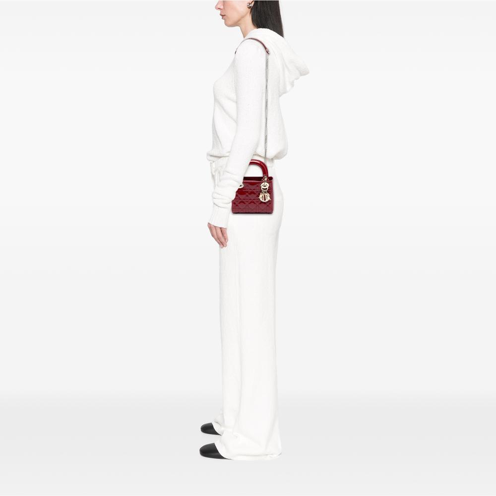 Christian Dior B Dior Red Dark Red Patent Leather Leather Mini Patent Cannage Lady Dior France