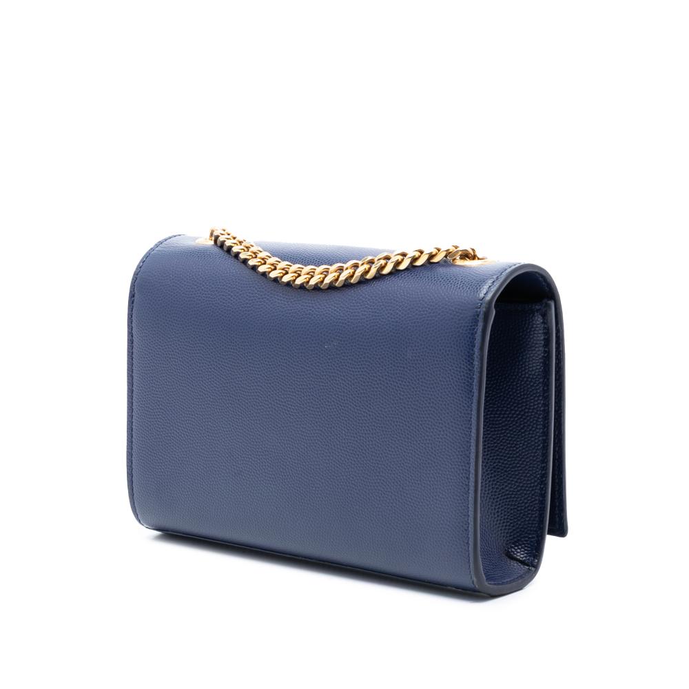 Saint Laurent AB Saint Laurent Blue Dark Blue Calf Leather Small Grain de Poudre Monogram Kate Crossbody Italy