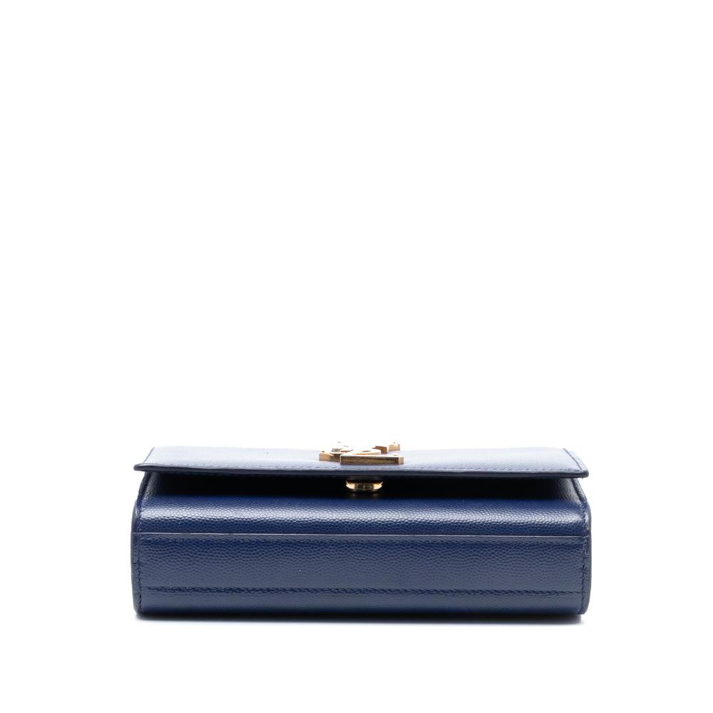 Saint Laurent AB Saint Laurent Blue Dark Blue Calf Leather Small Grain de Poudre Monogram Kate Crossbody Italy