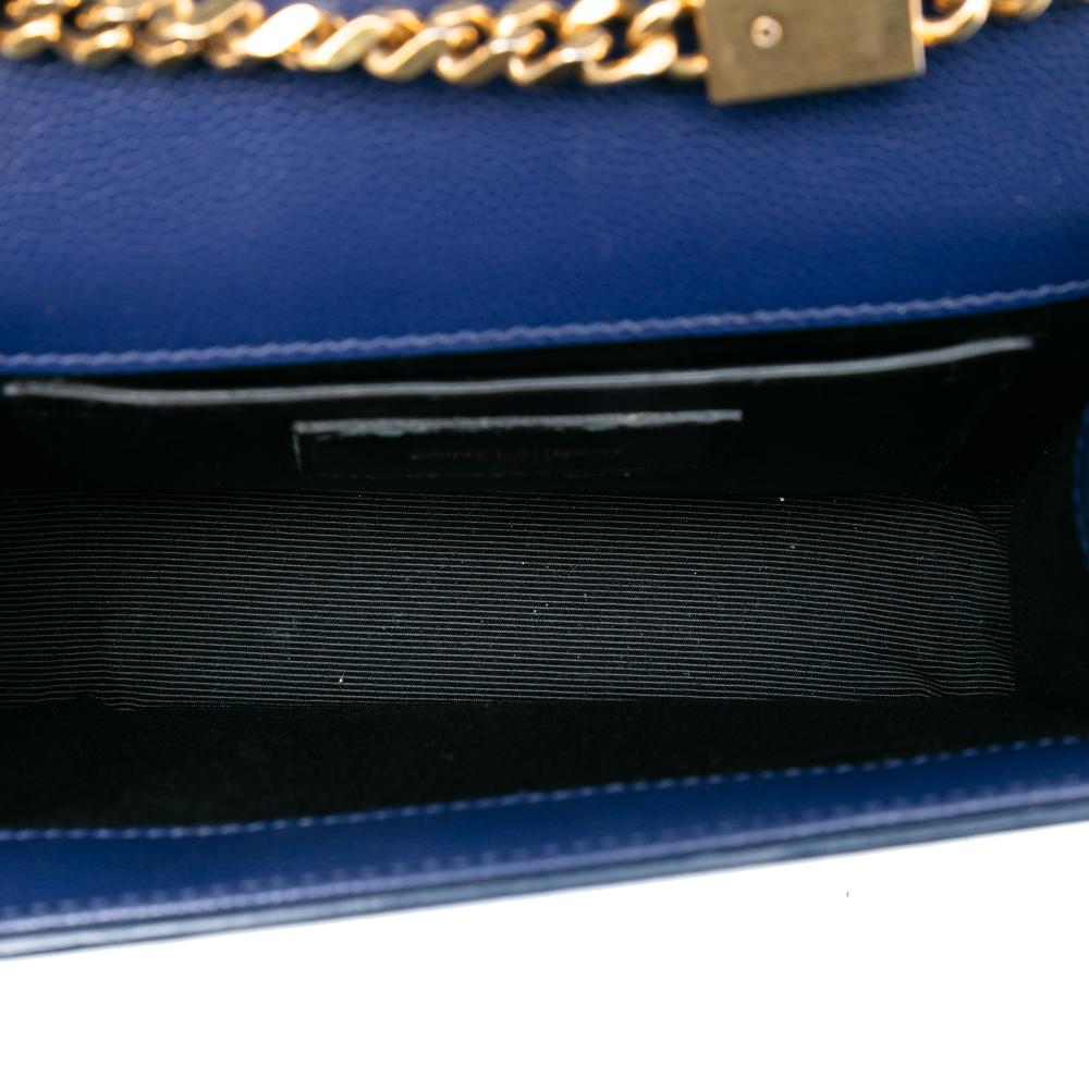 Saint Laurent AB Saint Laurent Blue Dark Blue Calf Leather Small Grain de Poudre Monogram Kate Crossbody Italy