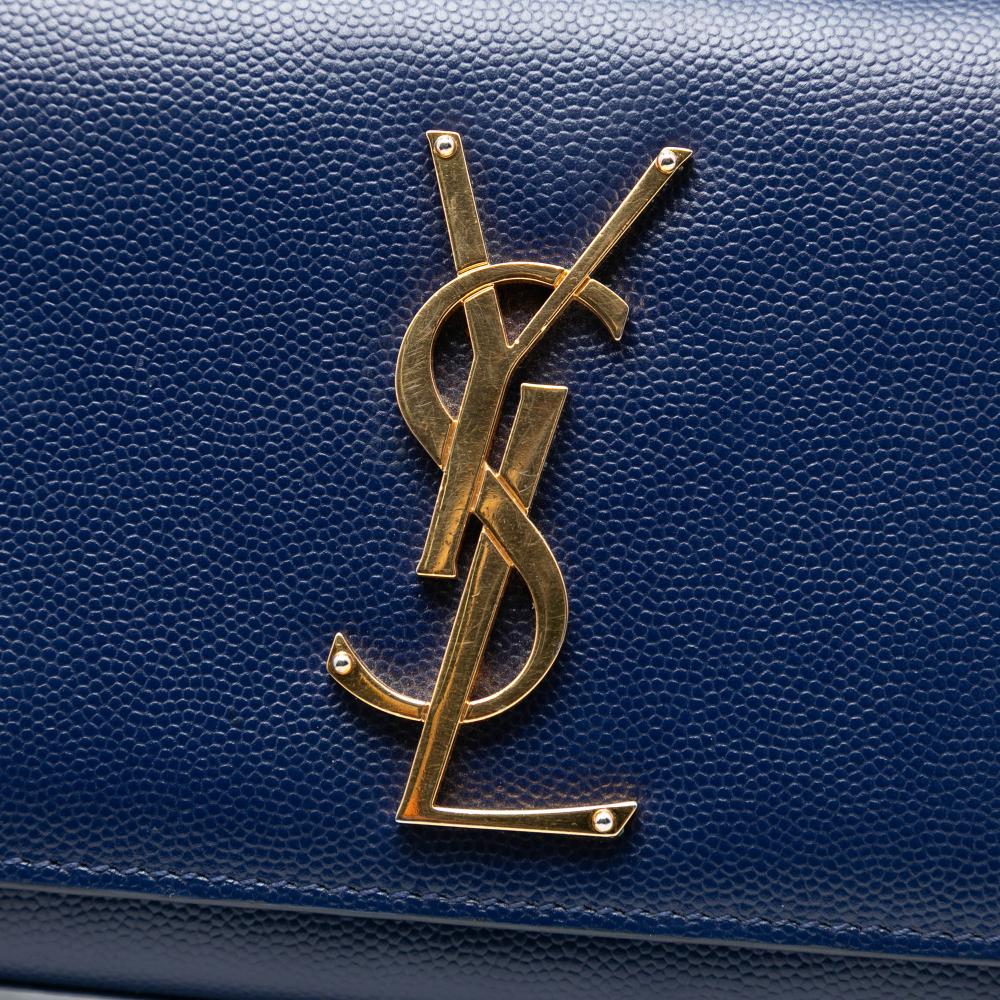 Saint Laurent AB Saint Laurent Blue Dark Blue Calf Leather Small Grain de Poudre Monogram Kate Crossbody Italy