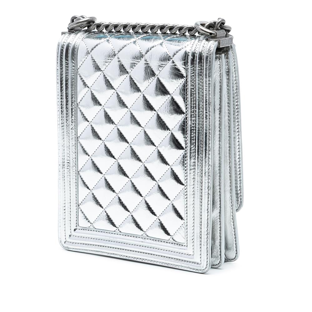 Chanel AB Chanel Silver Calf Leather Quilted Metallic skin North South Boy Flap Italy
