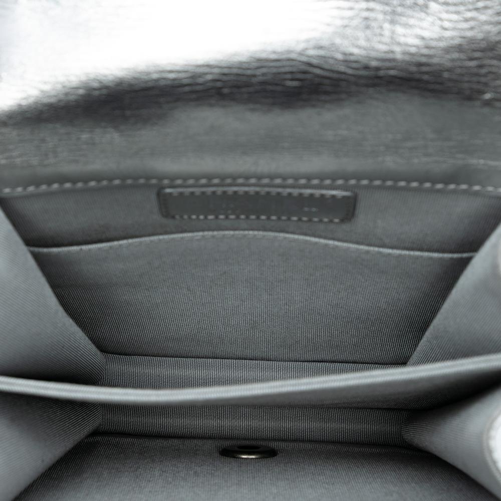 Chanel AB Chanel Silver Calf Leather Quilted Metallic skin North South Boy Flap Italy