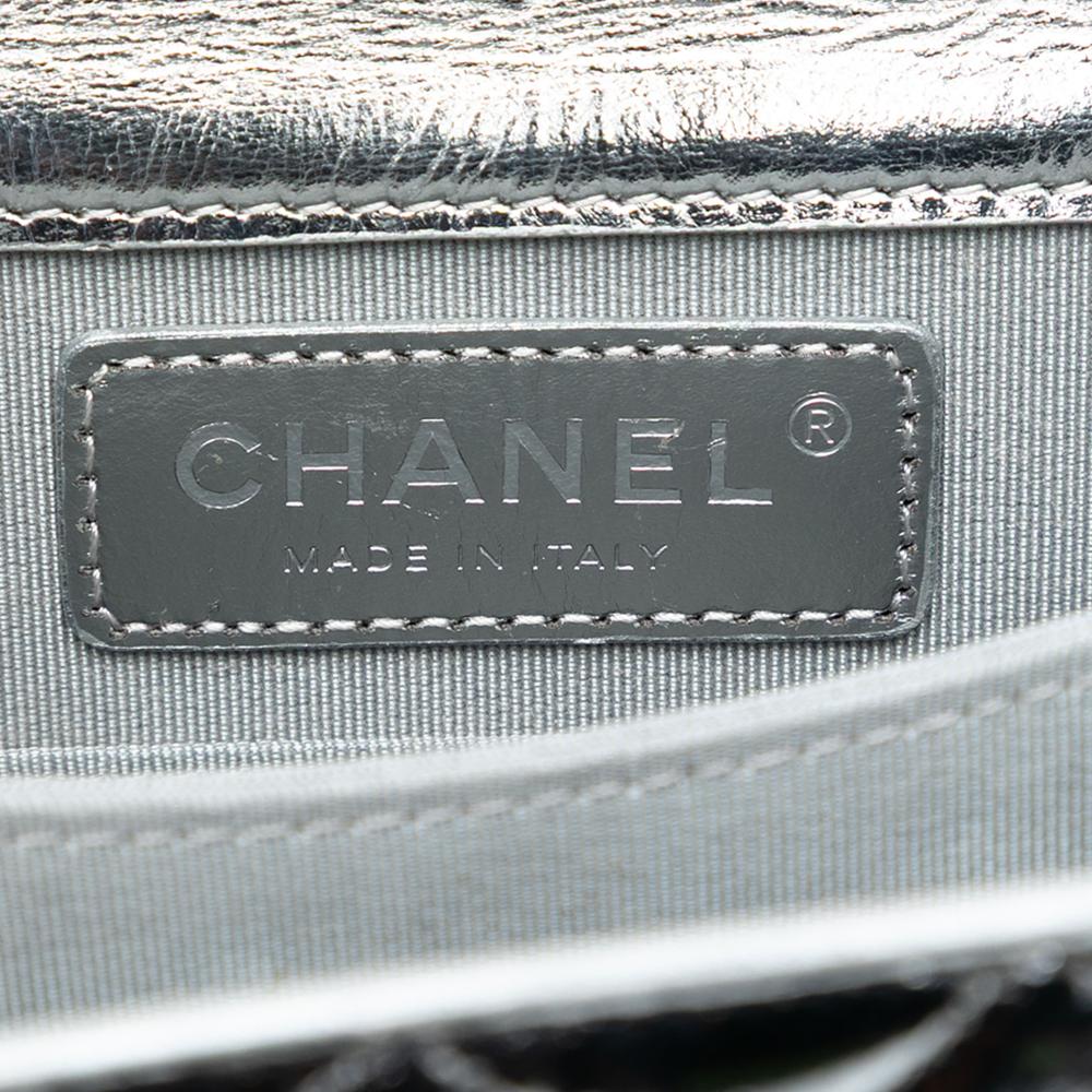 Chanel AB Chanel Silver Calf Leather Quilted Metallic skin North South Boy Flap Italy