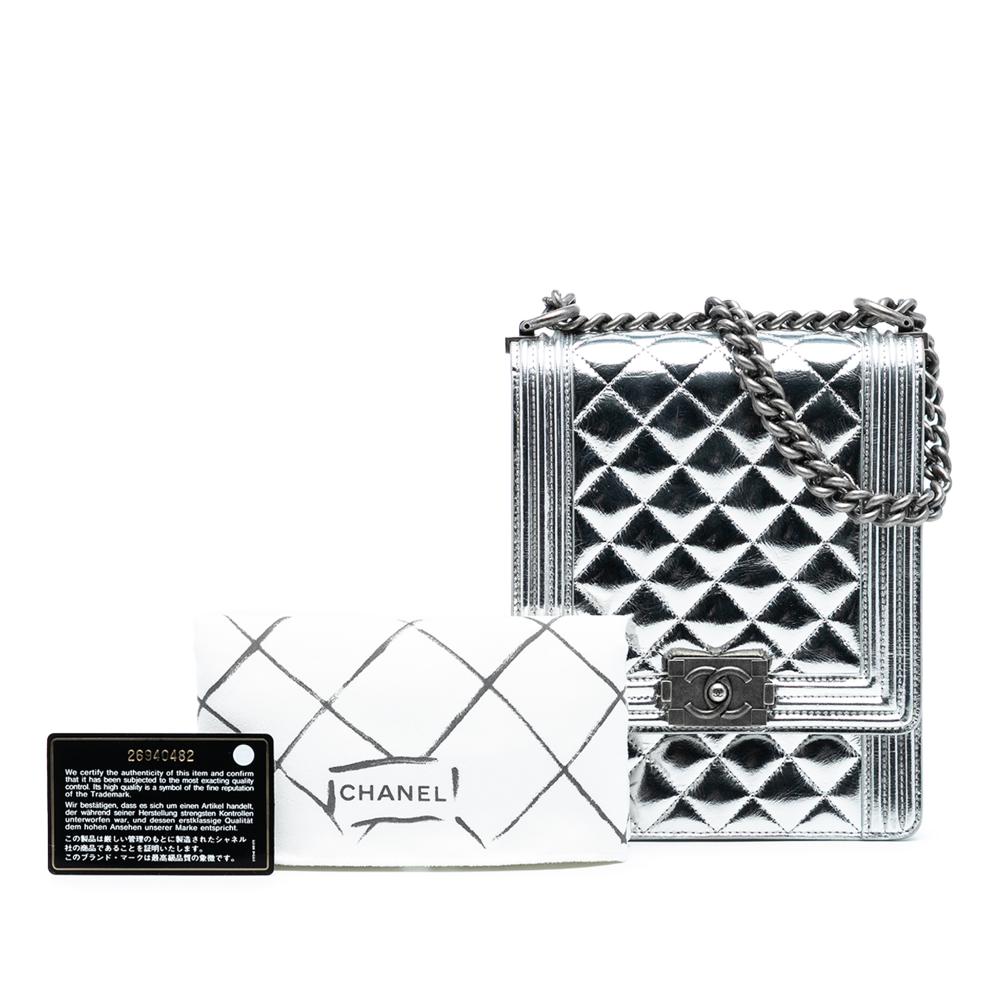 Chanel AB Chanel Silver Calf Leather Quilted Metallic skin North South Boy Flap Italy
