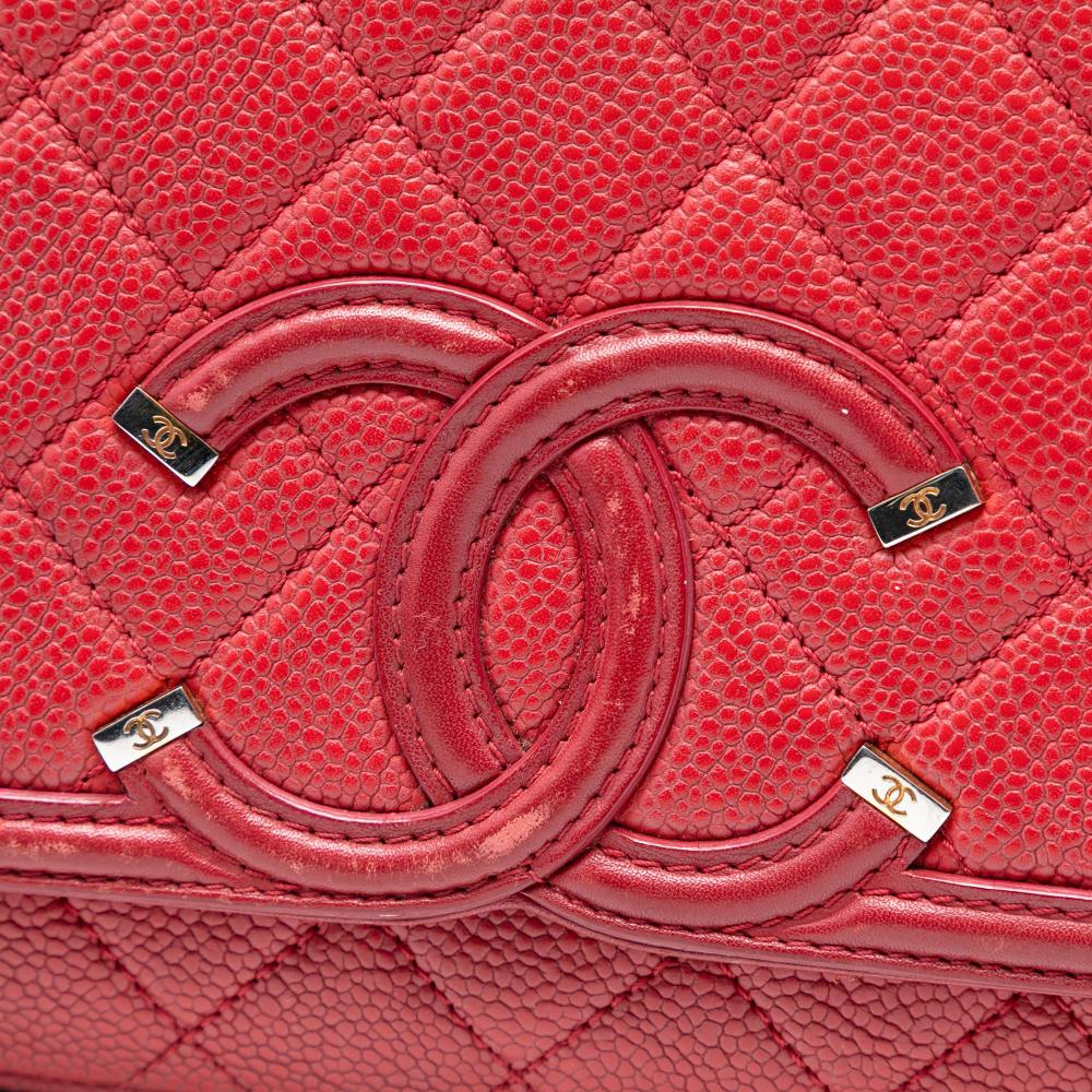 Chanel B Chanel Red Caviar Leather Leather Medium Quilted Caviar CC Filigree Flap Italy