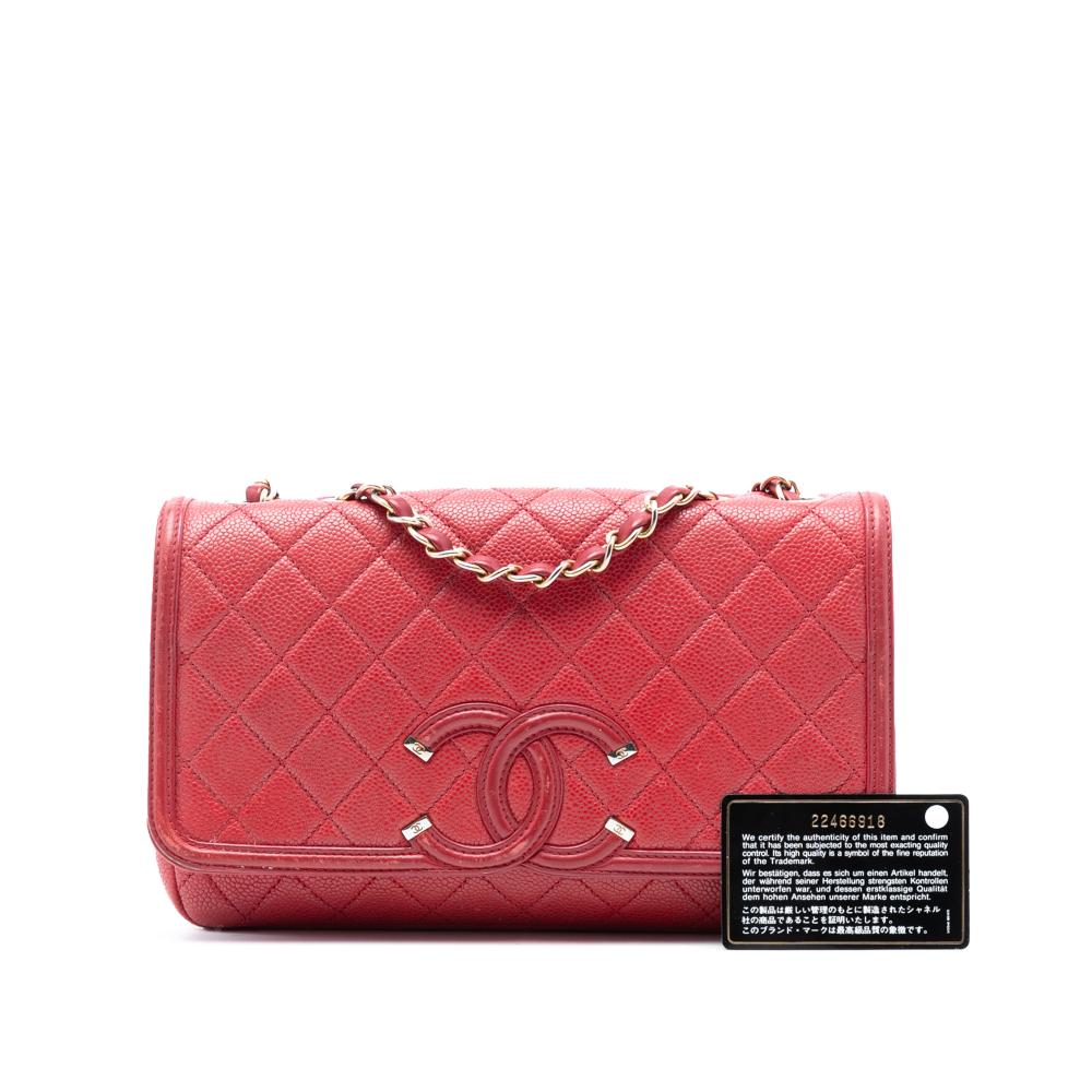 Chanel B Chanel Red Caviar Leather Leather Medium Quilted Caviar CC Filigree Flap Italy