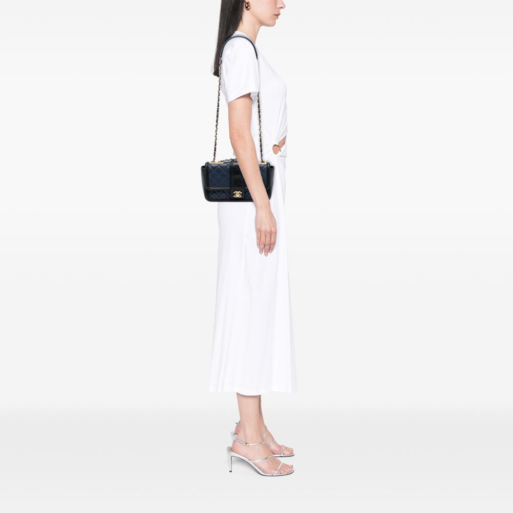 Chanel Blue Medium Bicolor Quilted Lambskin Elegant CC Flap France