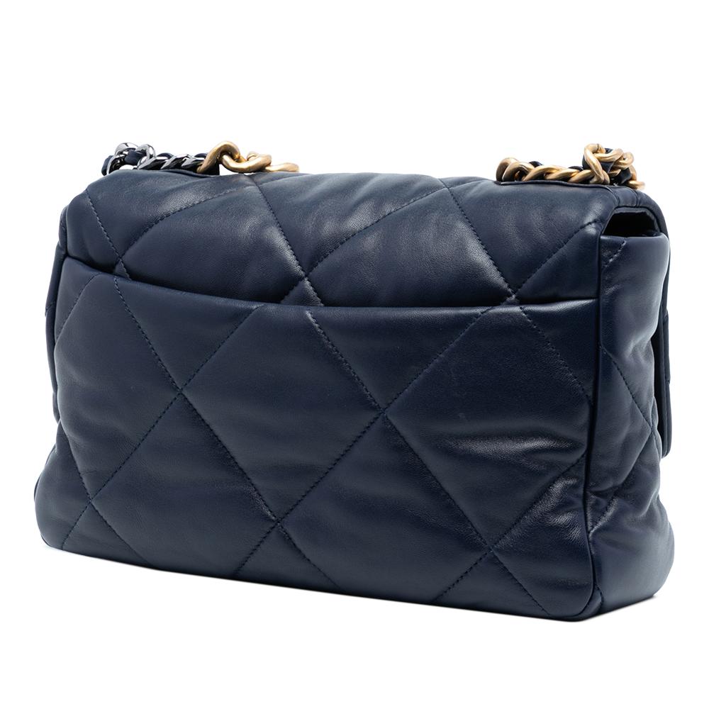 Chanel AB Chanel Blue Navy Lambskin Leather Leather Large Lambskin 19 Flap France