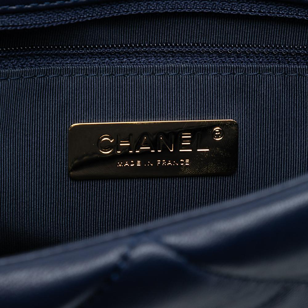 Chanel AB Chanel Blue Navy Lambskin Leather Leather Large Lambskin 19 Flap France