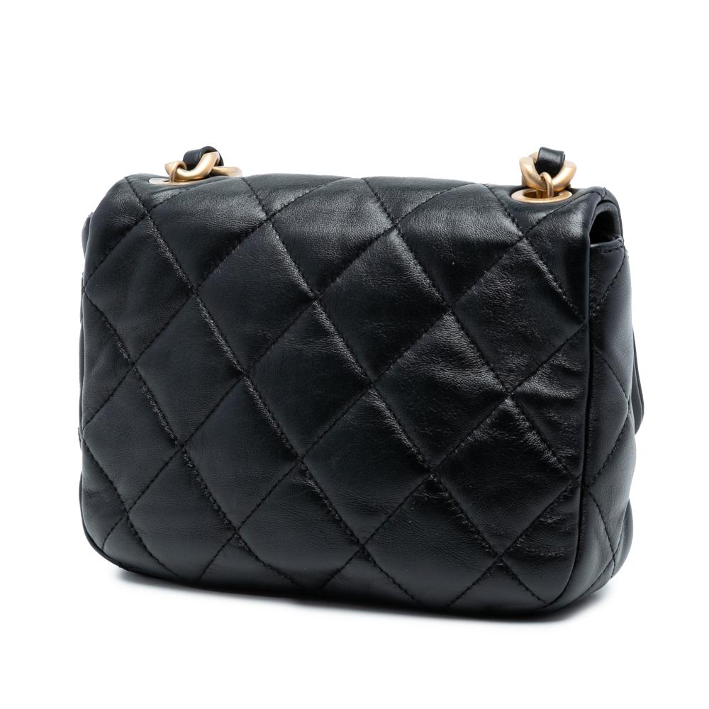 Chanel AB Chanel Black Lambskin Leather Leather Mini Quilted Lambskin Lacquered Chain Flap Italy