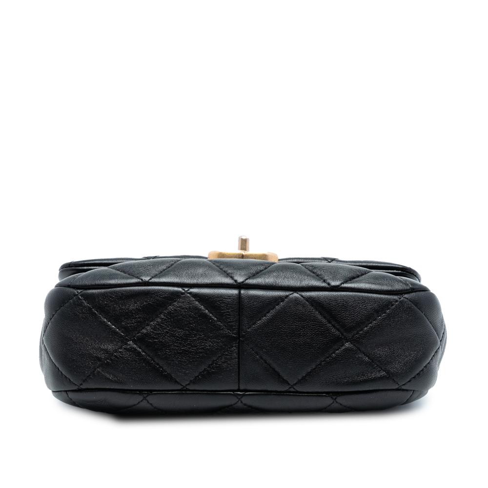 Chanel AB Chanel Black Lambskin Leather Leather Mini Quilted Lambskin Lacquered Chain Flap Italy