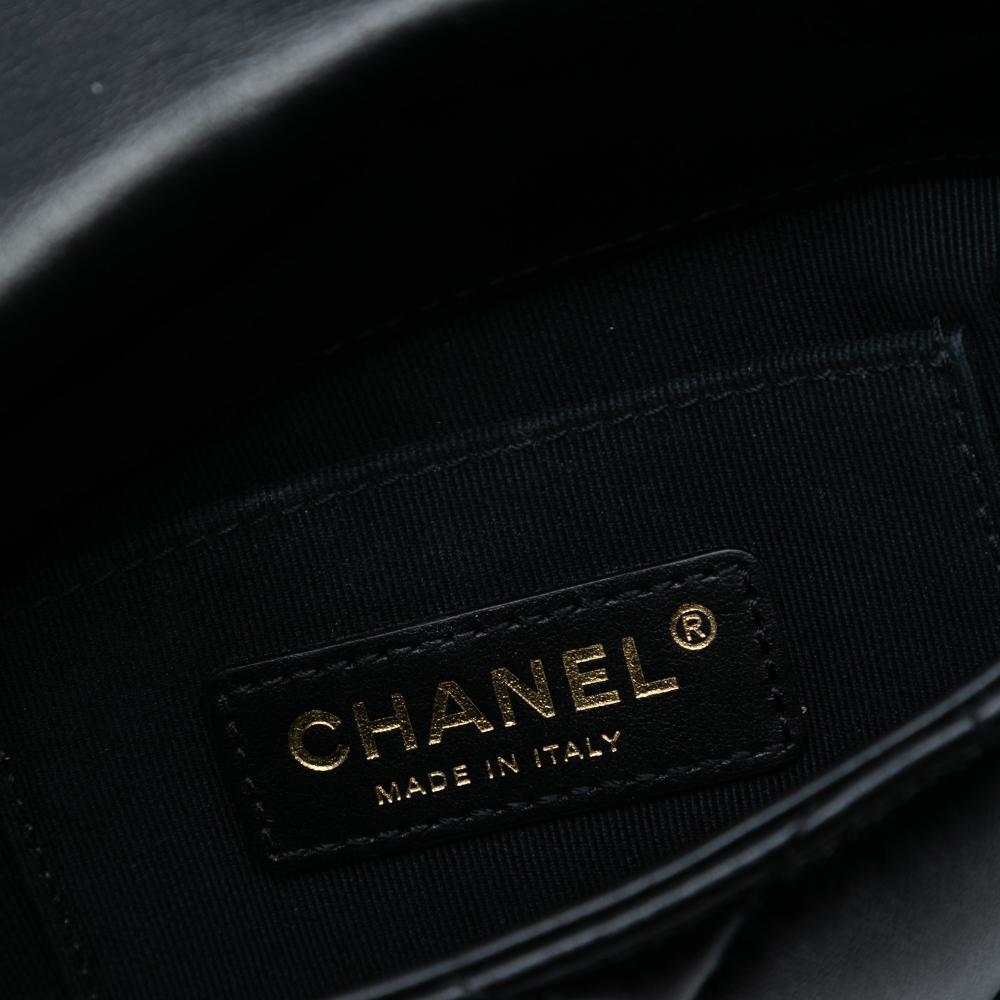 Chanel AB Chanel Black Lambskin Leather Leather Mini Quilted Lambskin Lacquered Chain Flap Italy