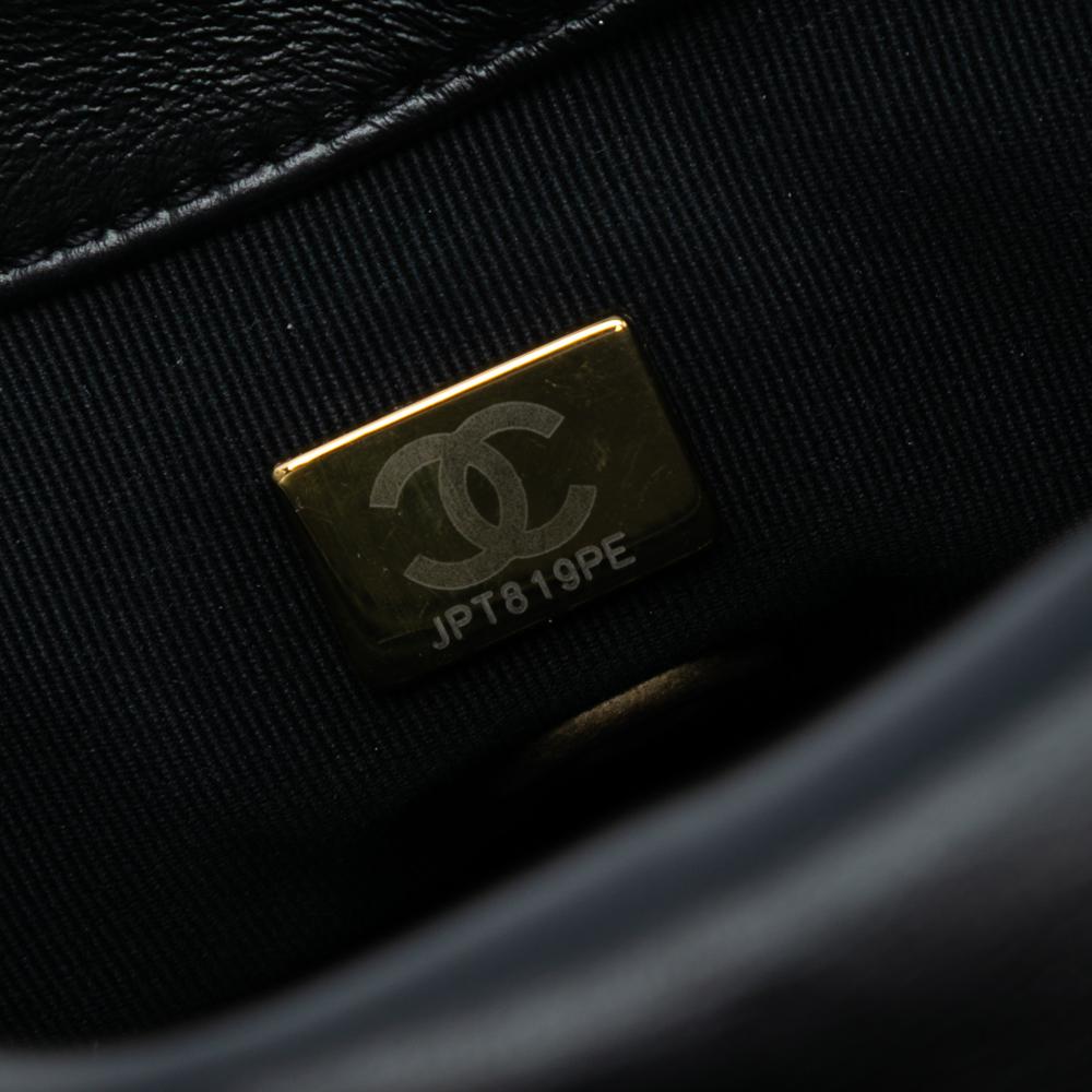 Chanel AB Chanel Black Lambskin Leather Leather Mini Quilted Lambskin Lacquered Chain Flap Italy