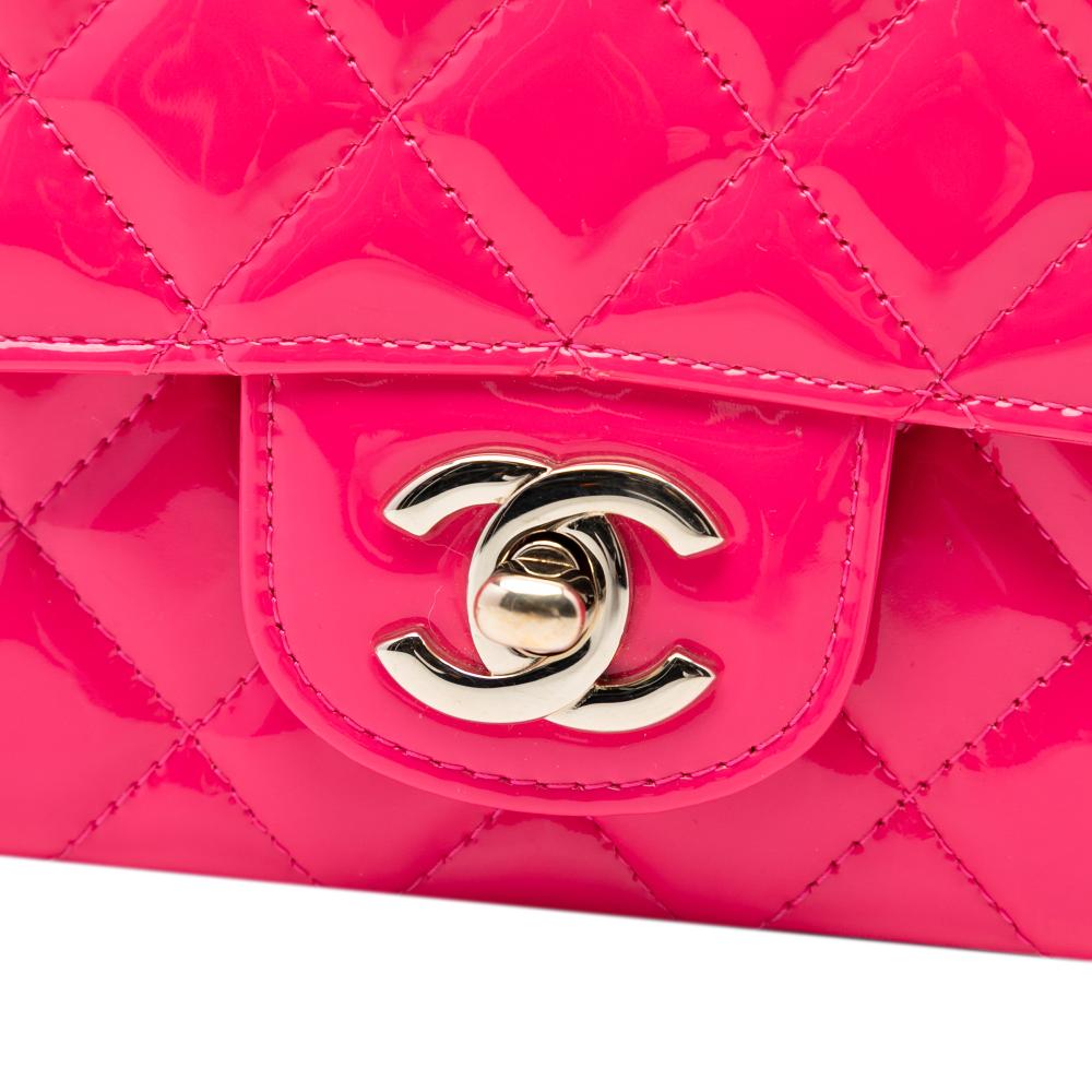 Chanel B Chanel Pink Hot Pink Patent Leather Leather Mini Rectangular Classic Patent Single Flap Italy