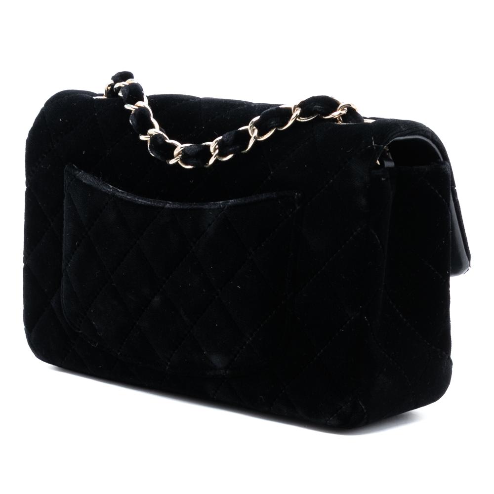 Chanel B Chanel Black Velvet Fabric Mini Rectangular Classic Single Flap France