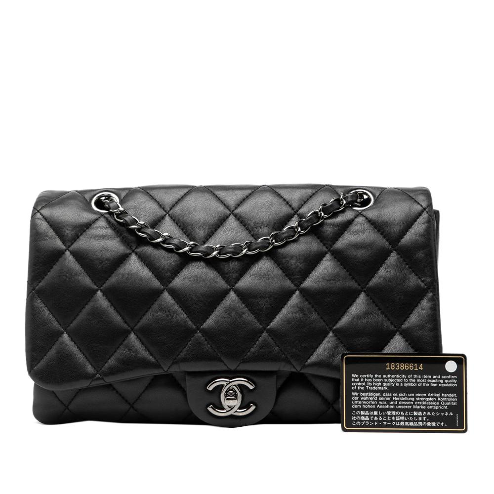 Chanel AB Chanel Black Lambskin Leather Leather Jumbo Classic Lambskin 3 Compartment Flap Italy