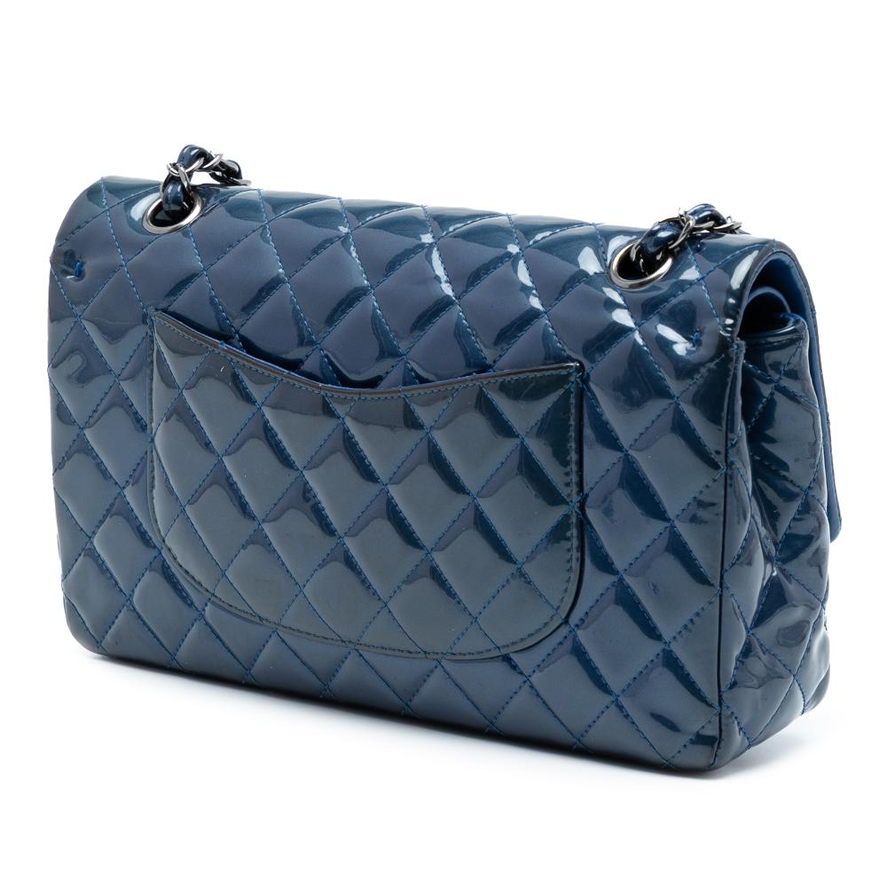 Chanel B Chanel Blue Dark Blue Patent Leather Leather Medium Classic Patent Double Flap France