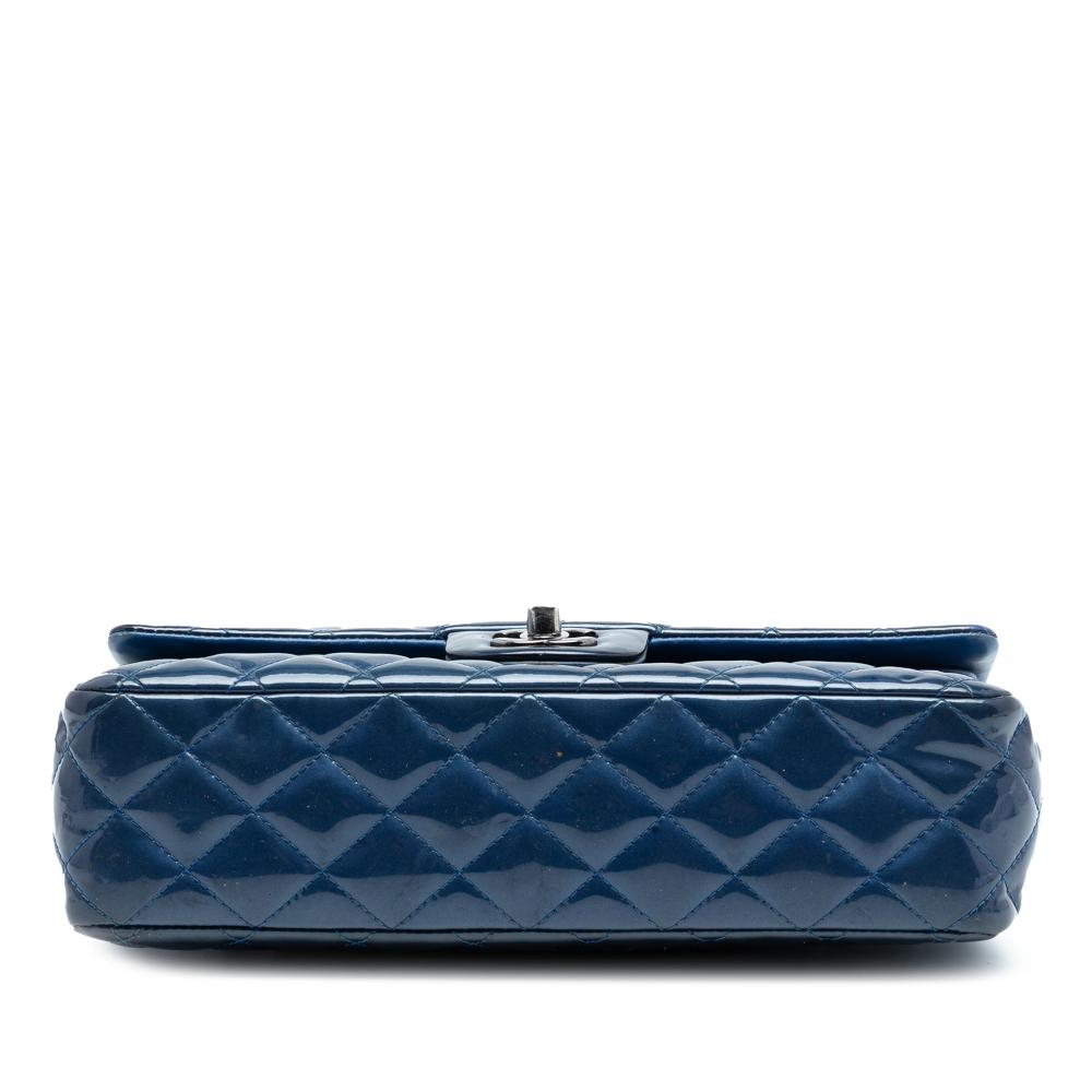 Chanel B Chanel Blue Dark Blue Patent Leather Leather Medium Classic Patent Double Flap France
