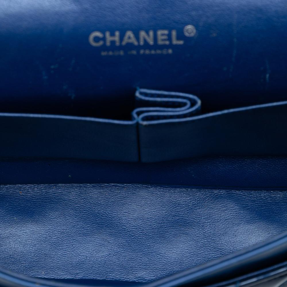 Chanel B Chanel Blue Dark Blue Patent Leather Leather Medium Classic Patent Double Flap France