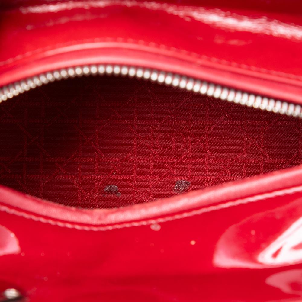 Christian Dior B Dior Red Dark Red Patent Leather Leather Medium Patent Cannage Lady Dior Italy