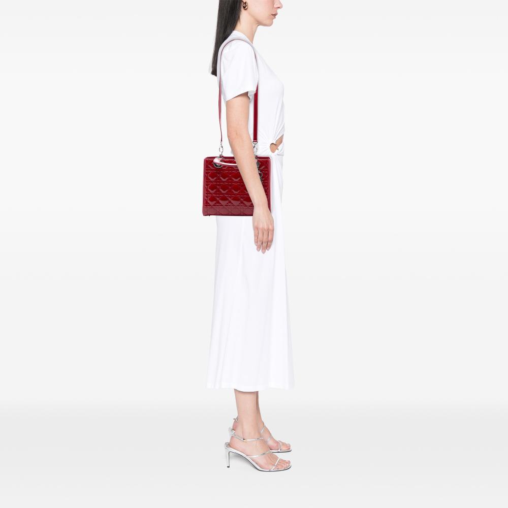 Christian Dior B Dior Red Dark Red Patent Leather Leather Medium Patent Cannage Lady Dior Italy