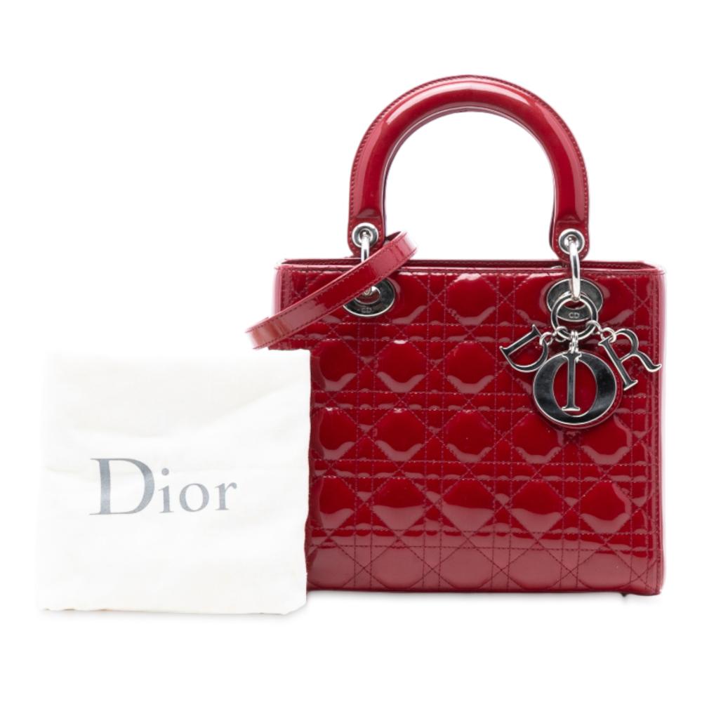 Christian Dior B Dior Red Dark Red Patent Leather Leather Medium Patent Cannage Lady Dior Italy