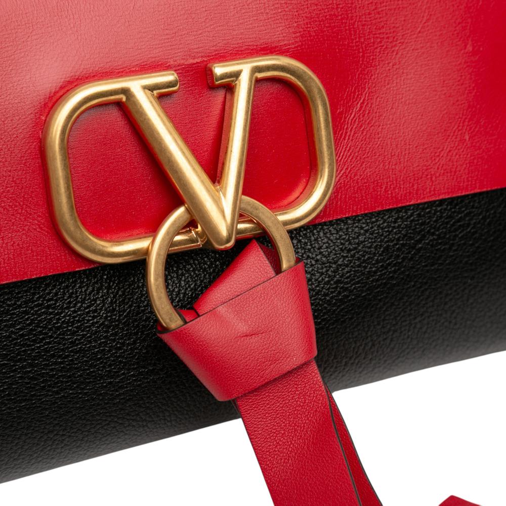 Valentino AB Valentino Red with Black Calf Leather VRing Crossbody Italy