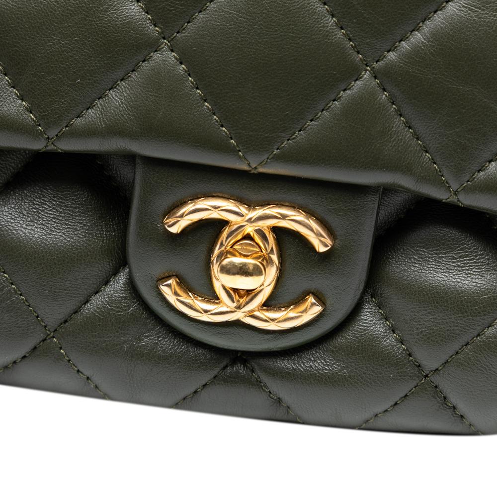 Chanel AB Chanel Green Dark Green Lambskin Leather Leather Small Quilted Lambskin Pillow Crush Flap Italy