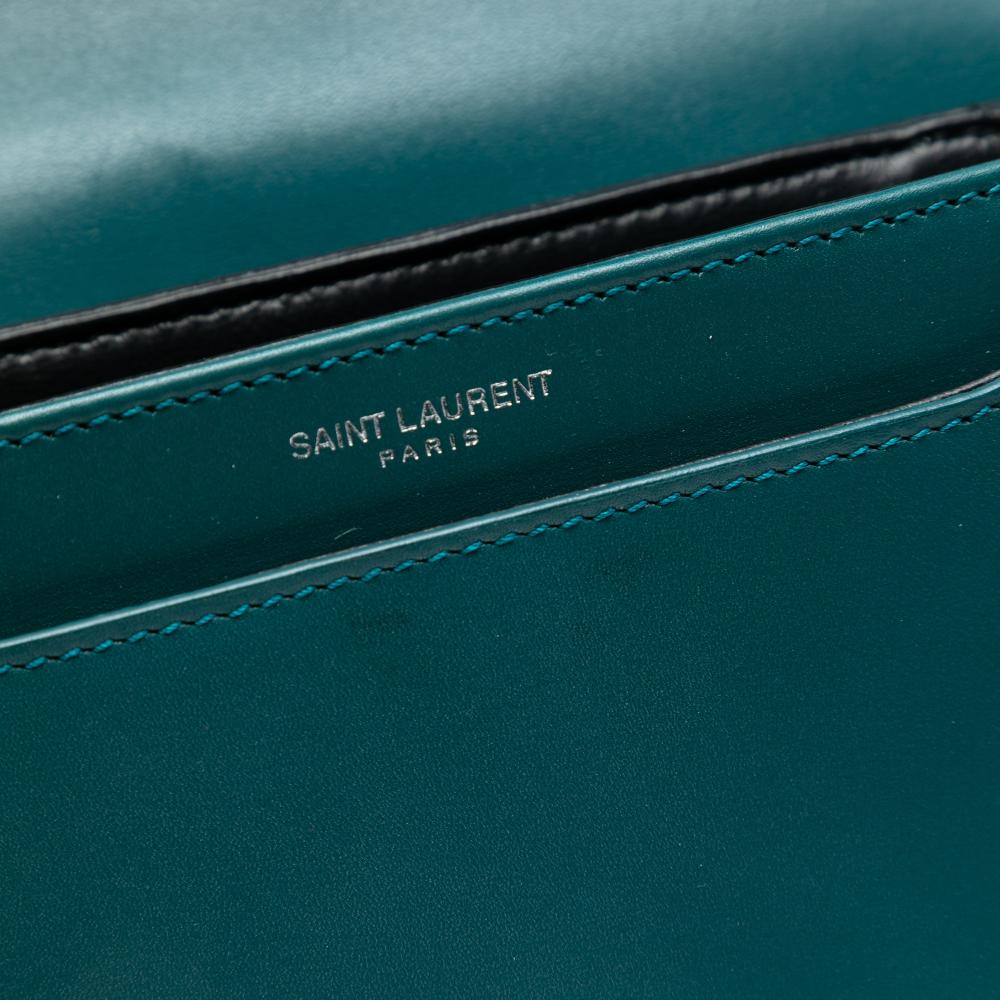 Saint Laurent AB Saint Laurent Blue Peacock Calf Leather Small skin Solferino Satchel In Box Italy