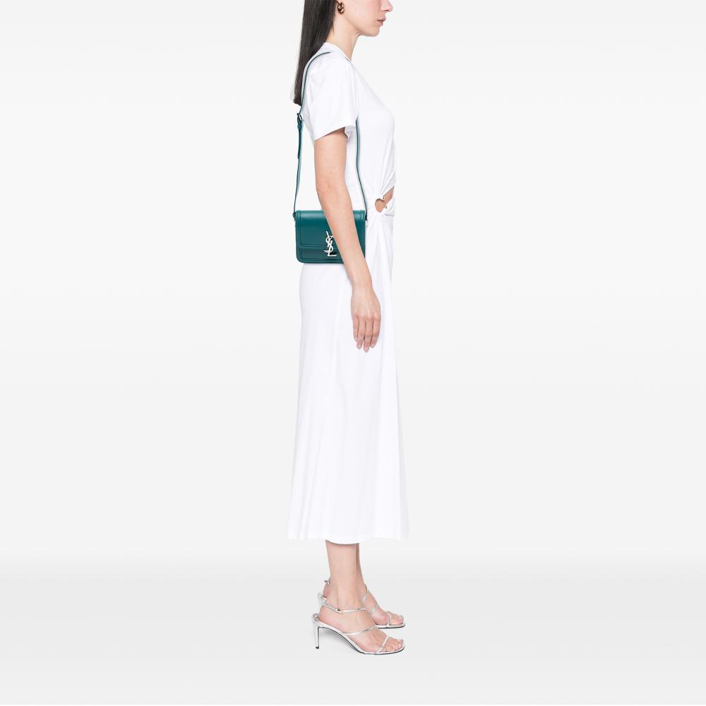 Saint Laurent AB Saint Laurent Blue Peacock Calf Leather Small skin Solferino Satchel In Box Italy