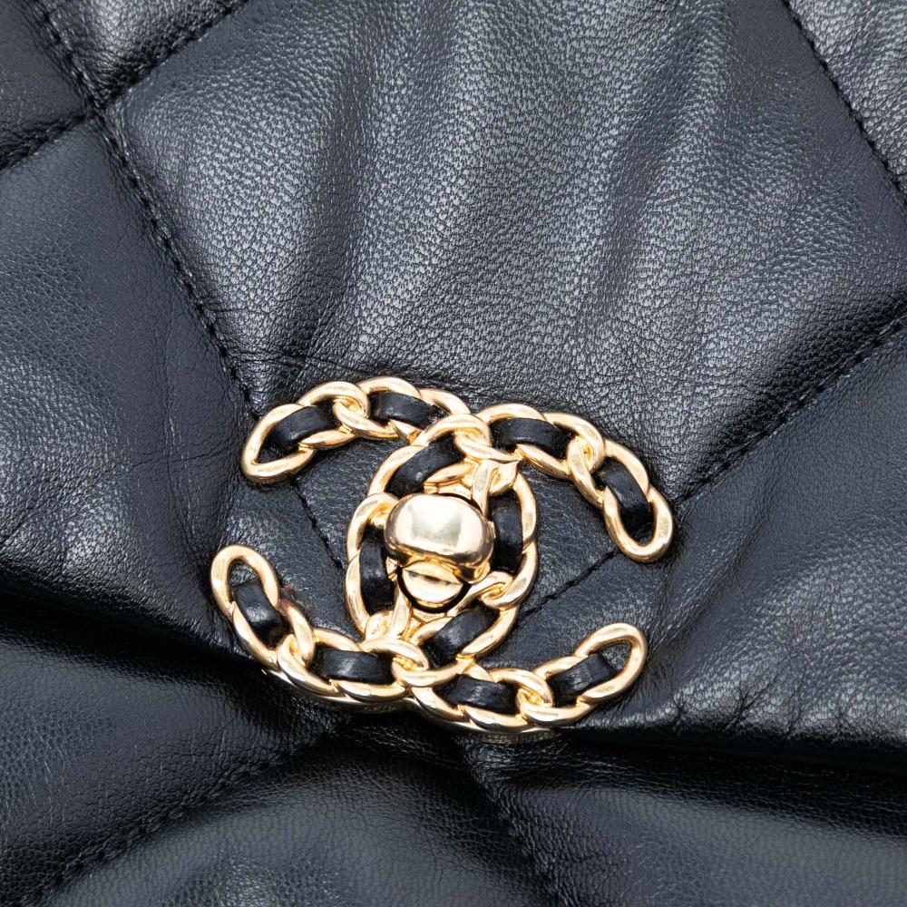 Chanel AB Chanel Black Lambskin Leather Leather Medium Lambskin 19 Flap Italy