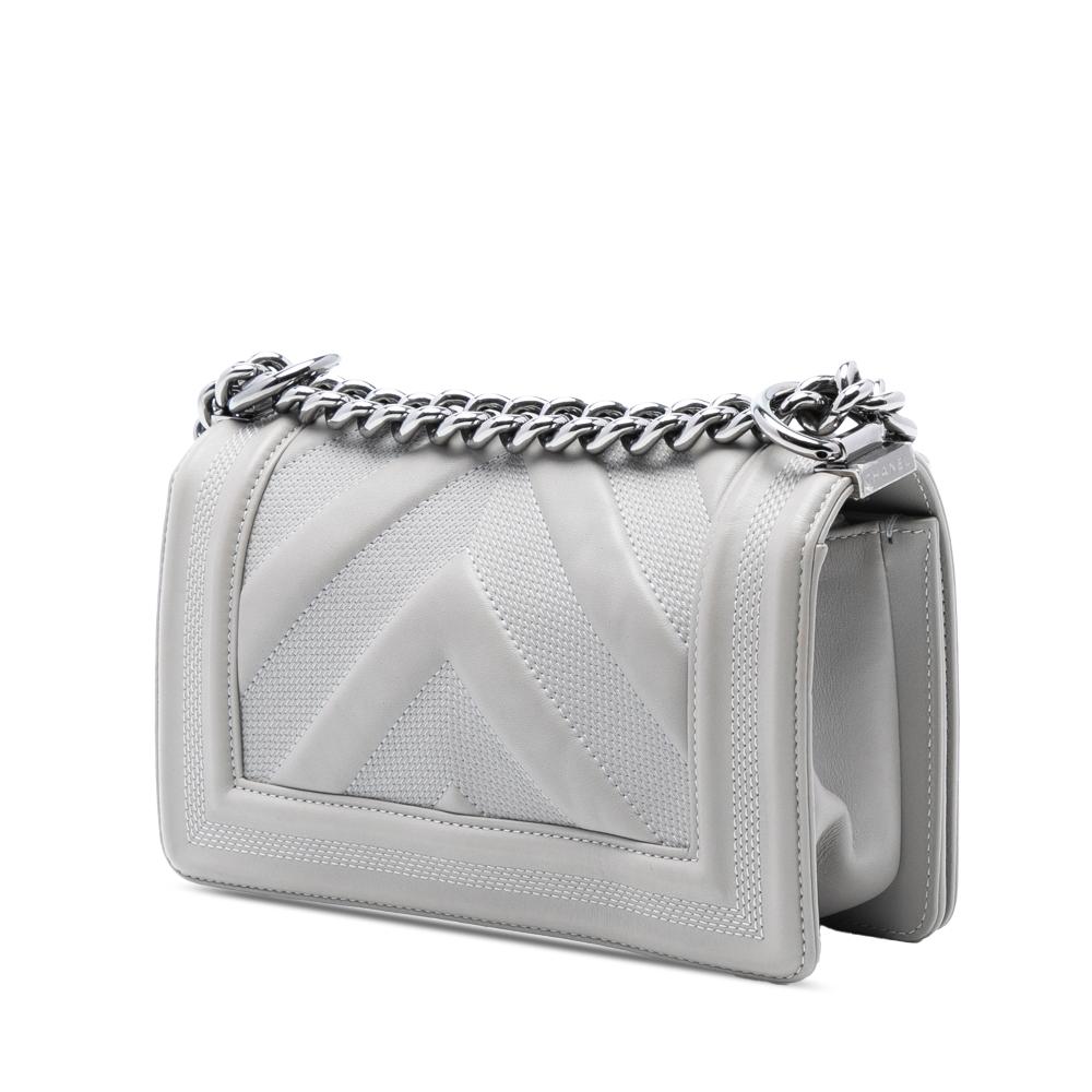 Chanel AB Chanel Gray Calf Leather Small Chevron Stitched skin Boy Flap France