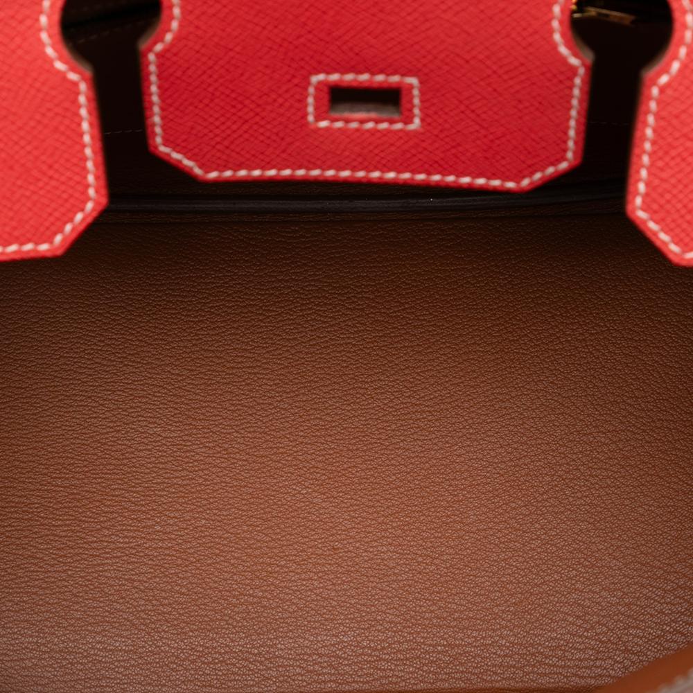 Hermès B Hermès Red with Brown Calf Leather Epsom Candy Verso Birkin Retourne 35 France