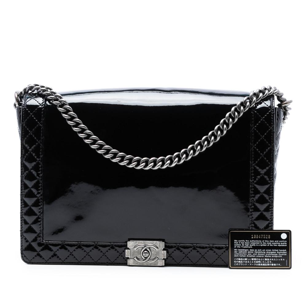 Chanel AB Chanel Black Patent Leather Leather Extra Large Patent Boy Reverso Flap France
