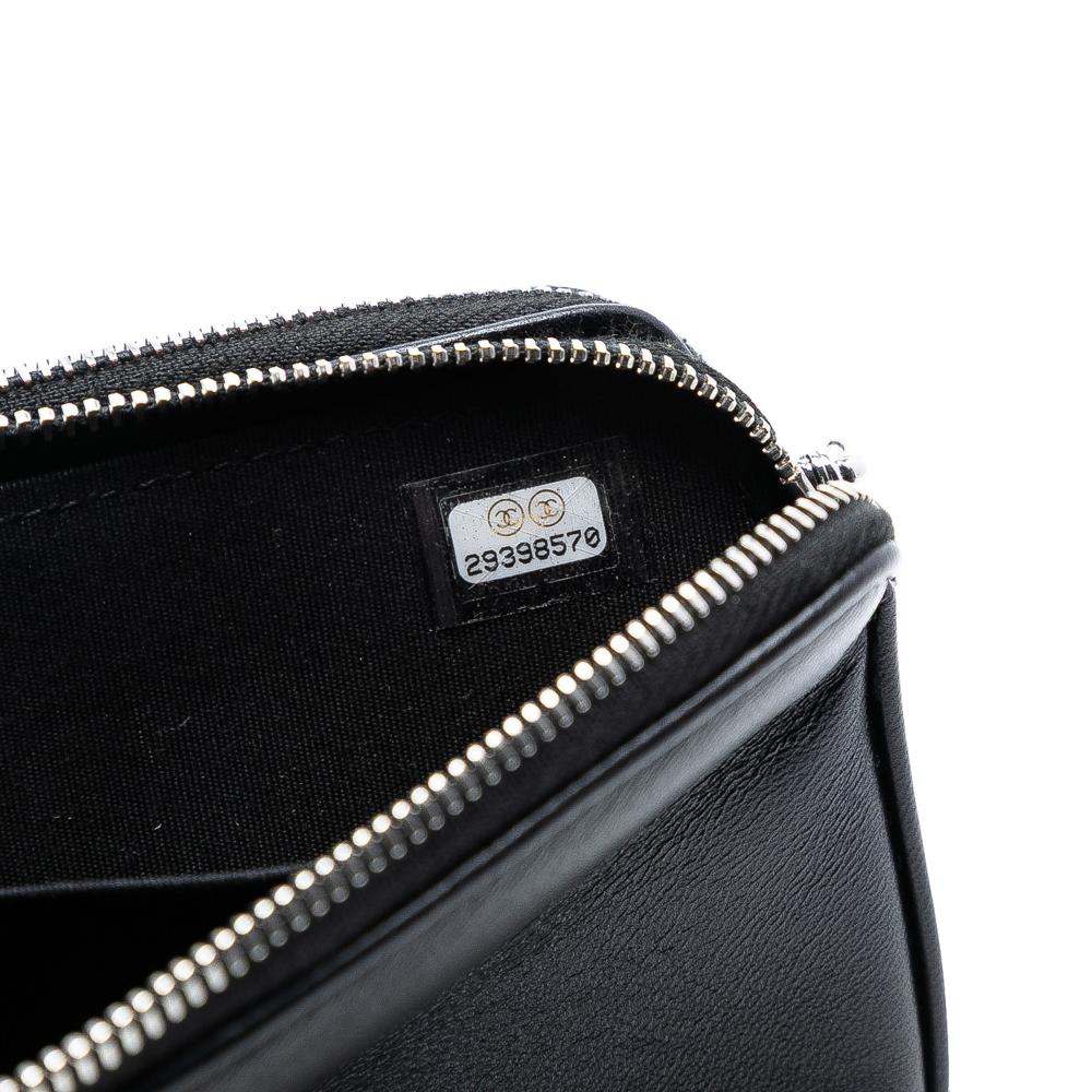 Chanel AB Chanel Black Calf Leather CC skin and Sequin Double Zip Wallet on Chain Italy
