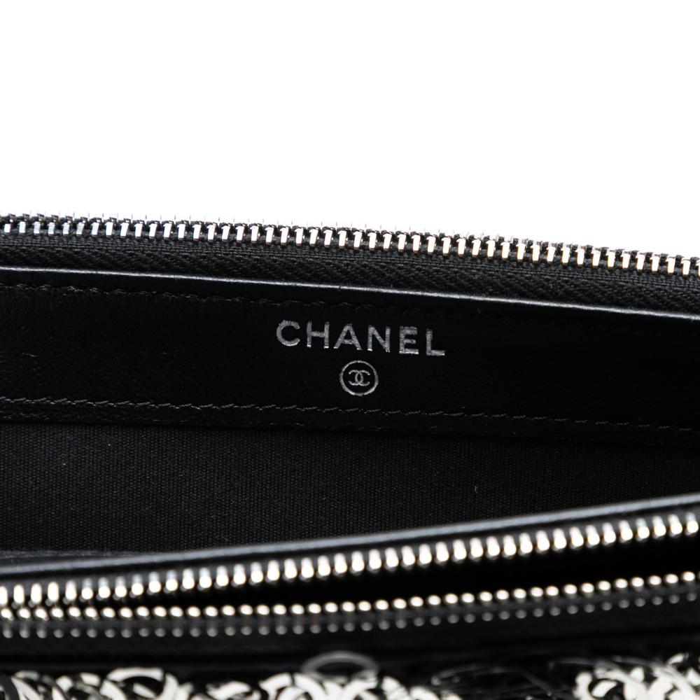 Chanel AB Chanel Black Calf Leather CC skin and Sequin Double Zip Wallet on Chain Italy