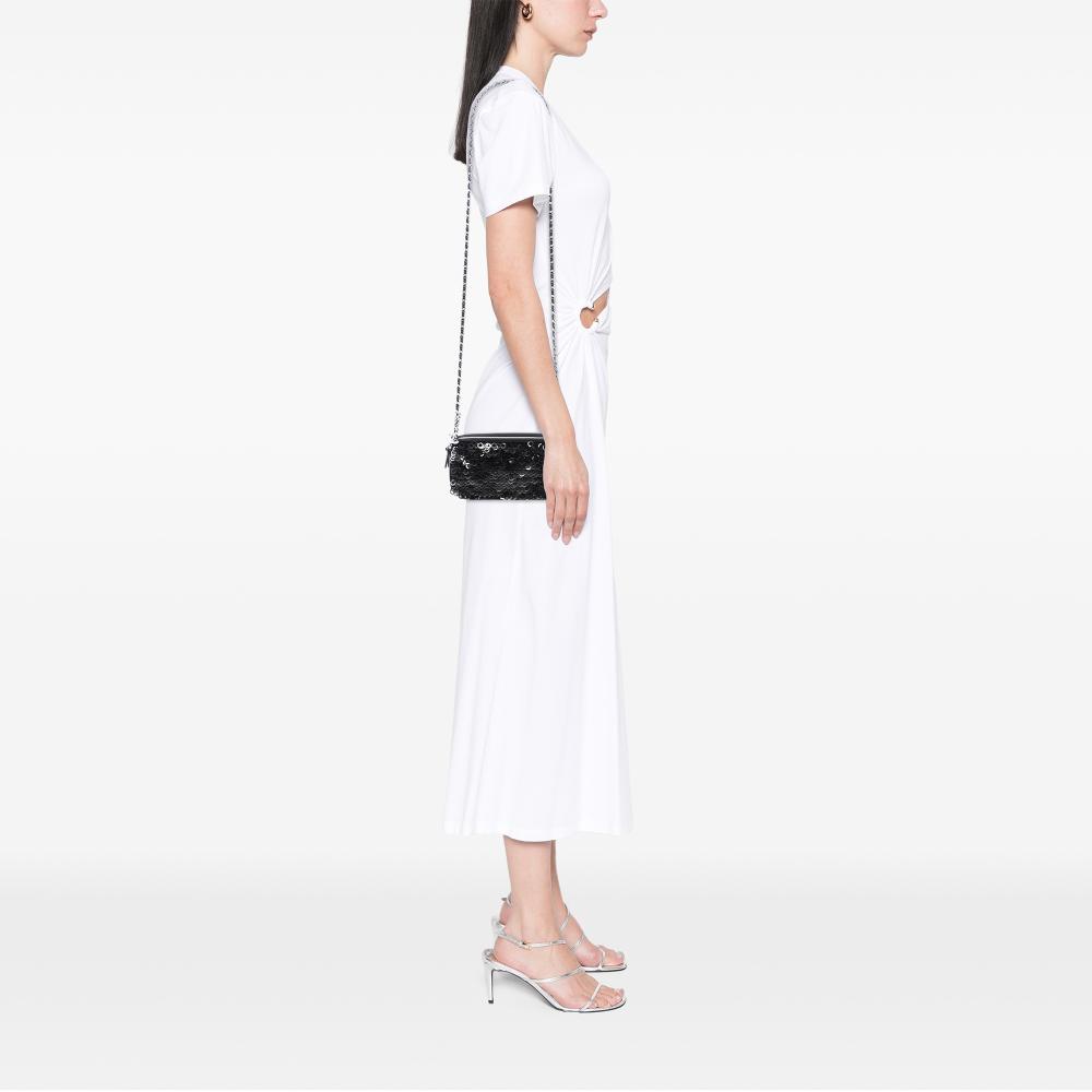 Chanel AB Chanel Black Calf Leather CC skin and Sequin Double Zip Wallet on Chain Italy