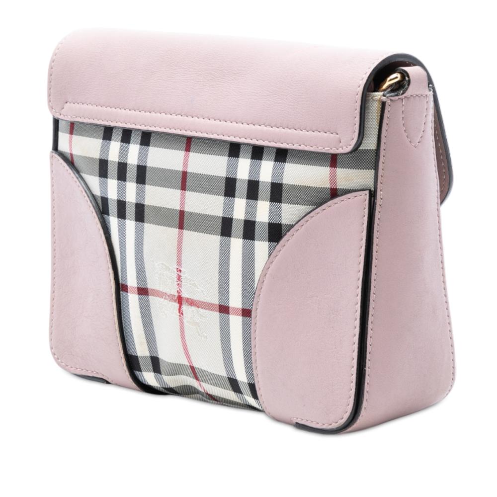 Burberry B Burberry Pink Calf Leather Small Haymarket Check Trimmed Dickens Crossbody Italy
