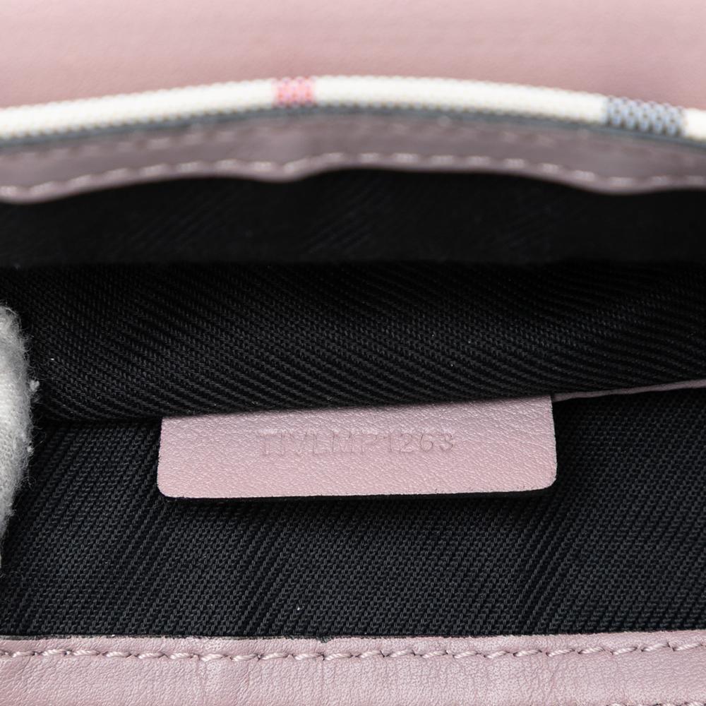 Burberry B Burberry Pink Calf Leather Small Haymarket Check Trimmed Dickens Crossbody Italy